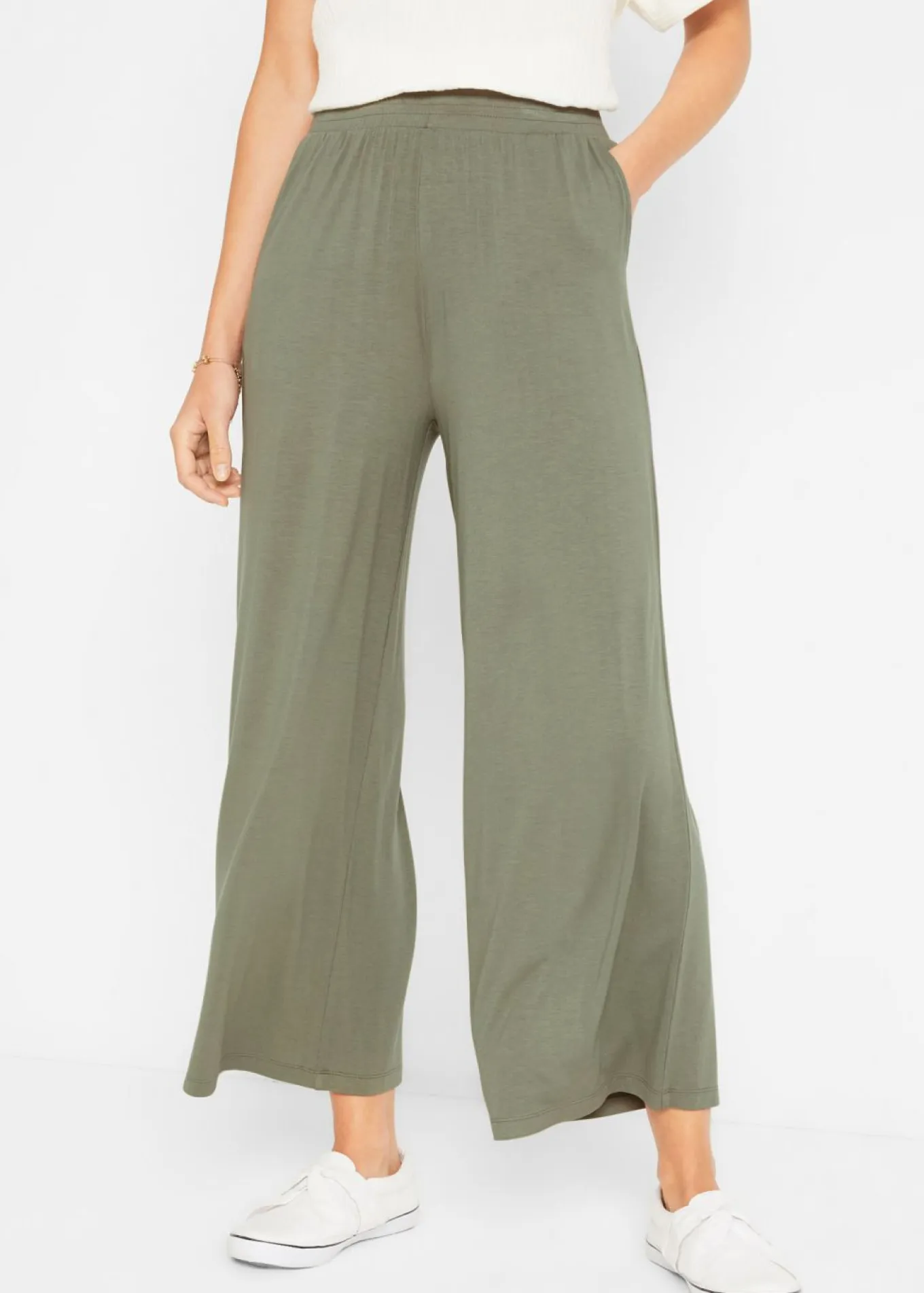 Pantalón de punto de mezcla de viscosa fluida, largo 7/8
