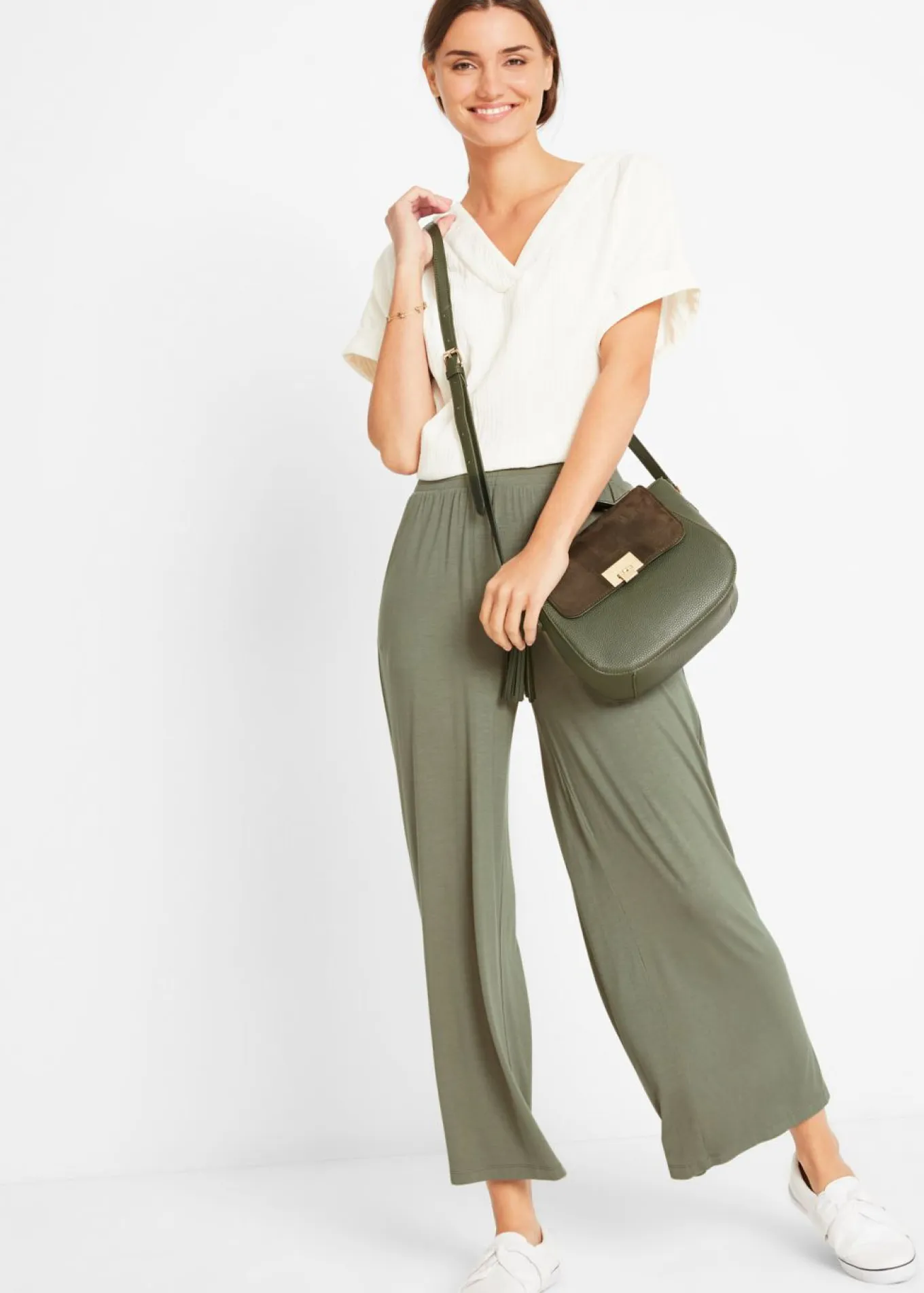 Pantalón de punto de mezcla de viscosa fluida, largo 7/8