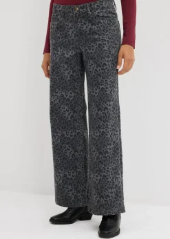 Pantalón de sarga con perneras anchas y estampado de leopardo