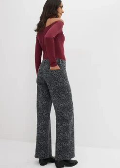 Pantalón de sarga con perneras anchas y estampado de leopardo
