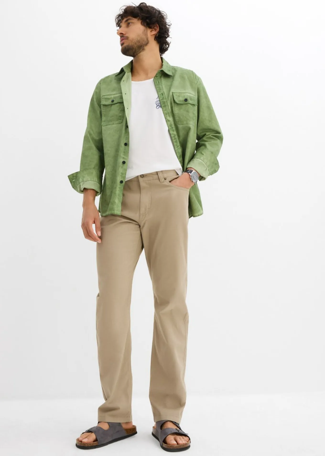Pantalón de sarga regular fit de algodón orgánico, straight