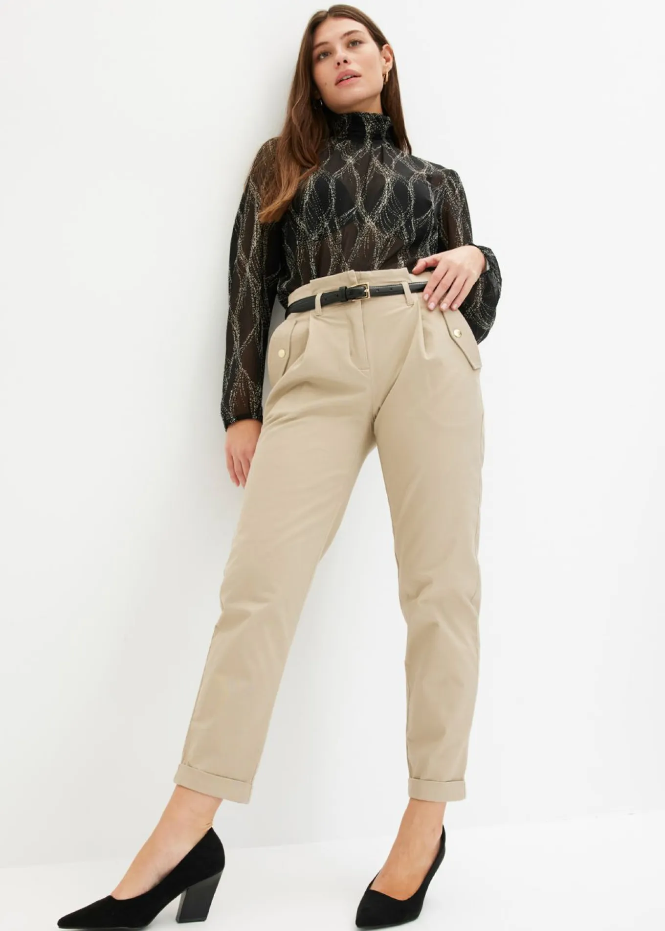 Pantalón de sarga tipo paperbag