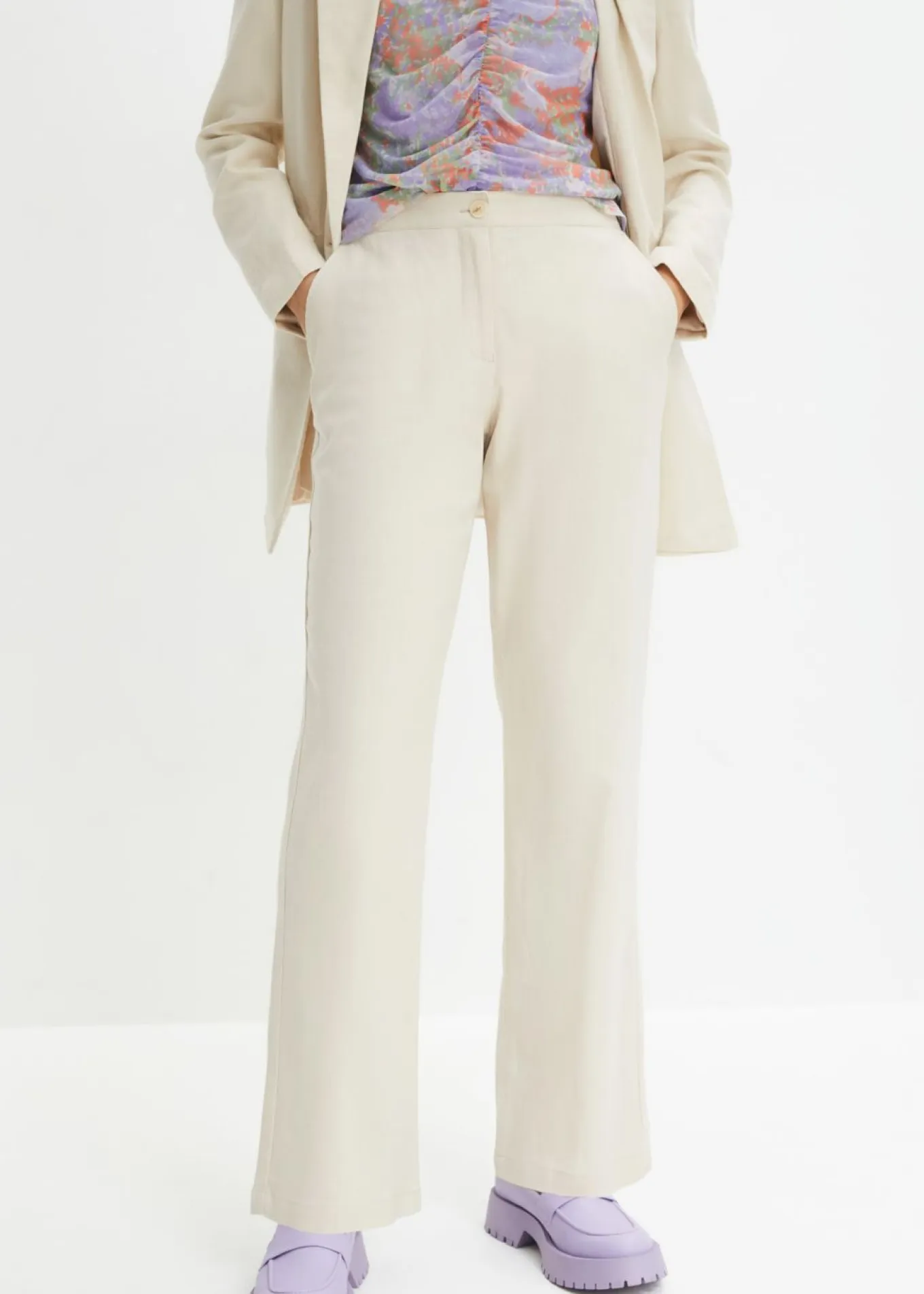 Pantalón de talle alto de mezcla de lino y viscosa