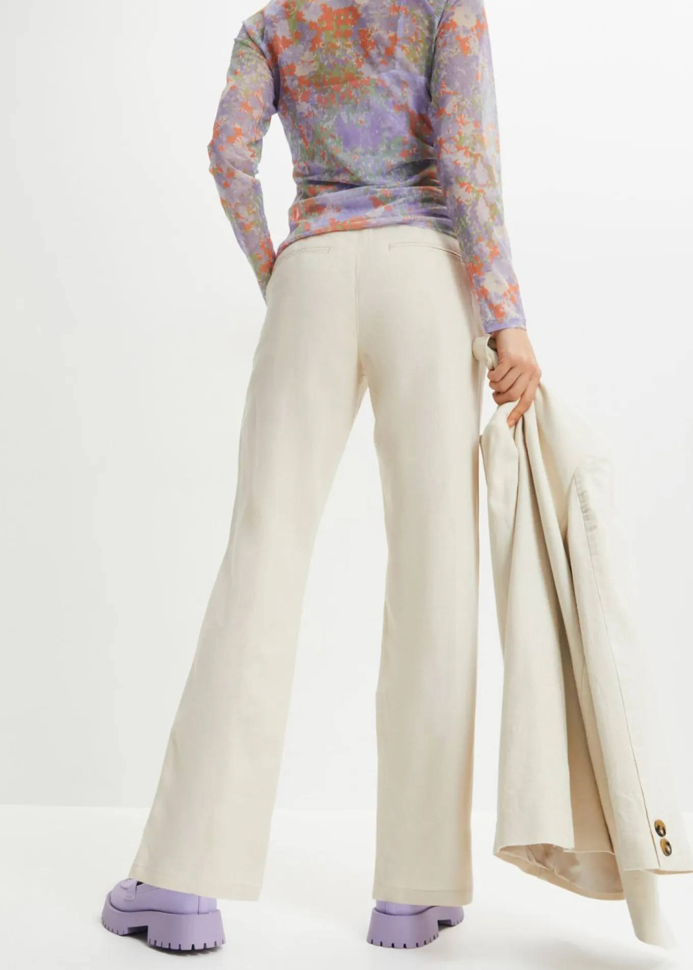 Pantalón de talle alto de mezcla de lino y viscosa