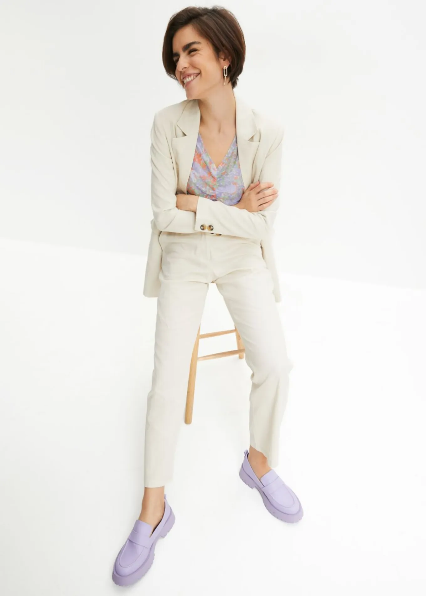 Pantalón de talle alto de mezcla de lino y viscosa