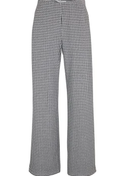 Pantalón elástico con pata de gallo, pernera ancha
