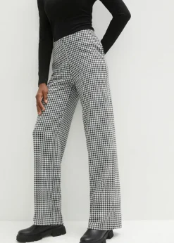 Pantalón elástico con pata de gallo, pernera ancha