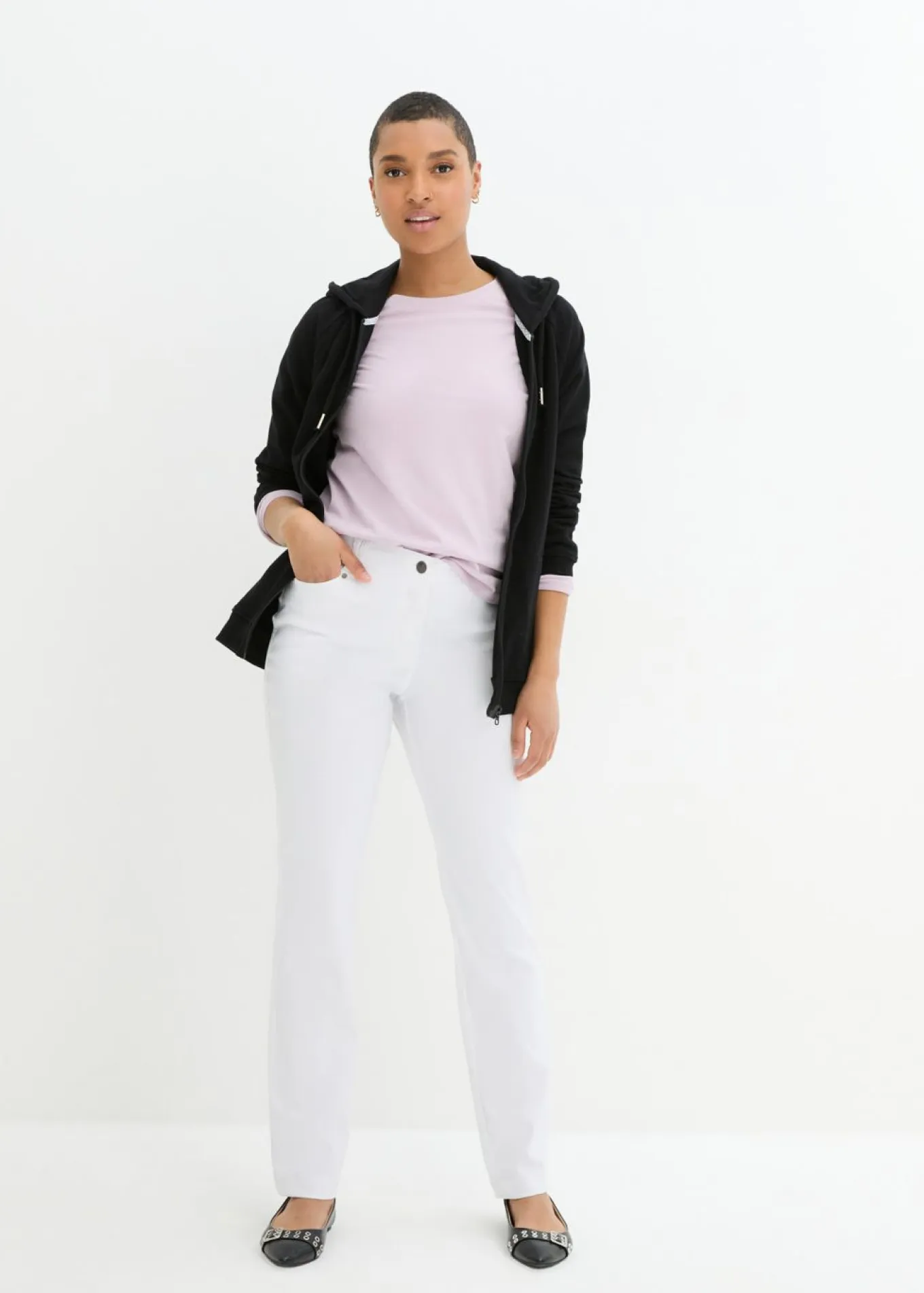 Pantalón elástico de bengalina con cintura cómoda de corte recto