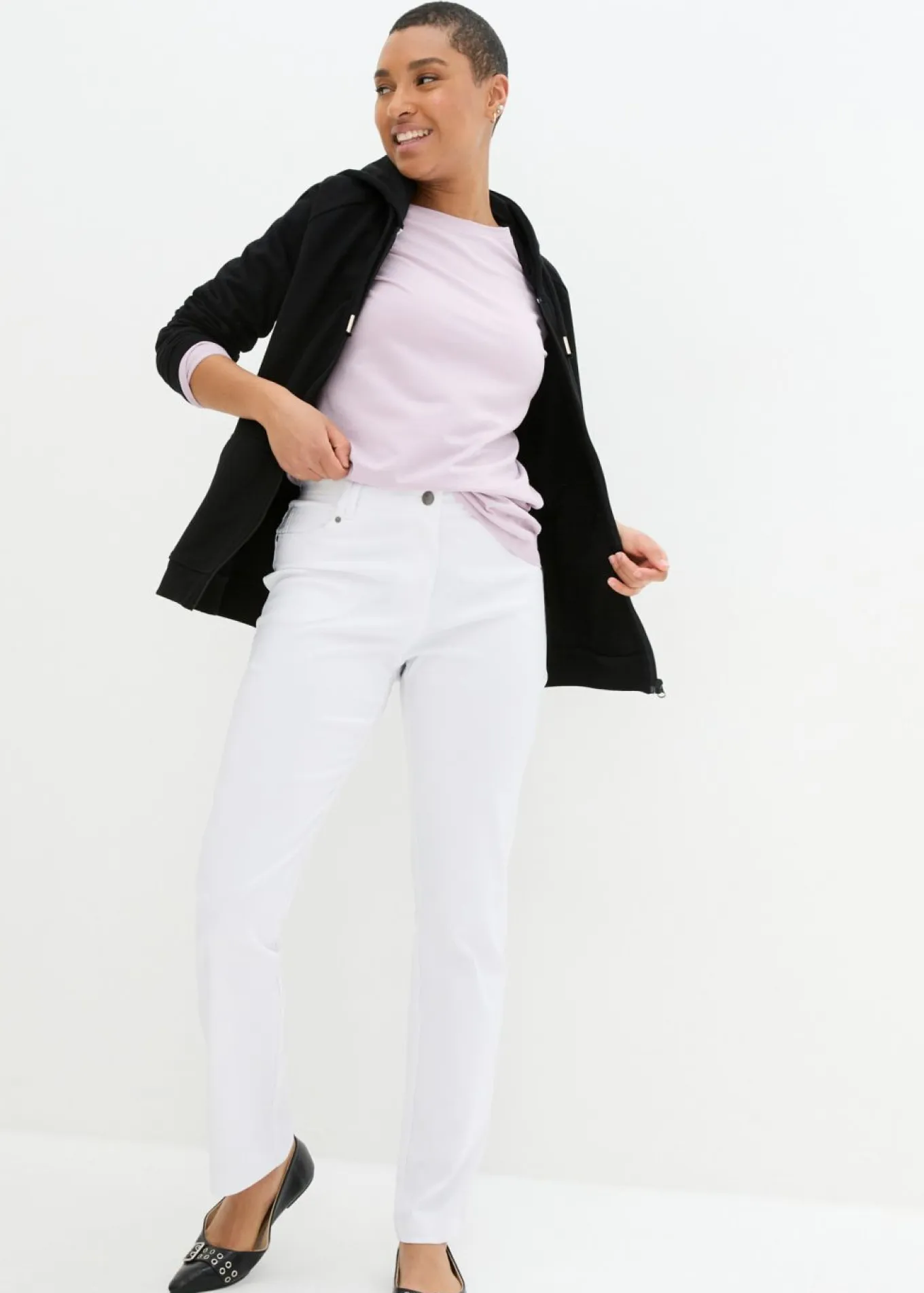 Pantalón elástico de bengalina con cintura cómoda de corte recto
