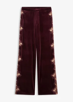 Pantalón Marlene de terciopelo suave con inserción de encaje