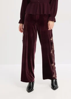 Pantalón Marlene de terciopelo suave con inserción de encaje