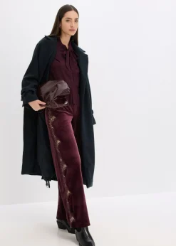 Pantalón Marlene de terciopelo suave con inserción de encaje