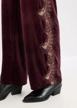 Pantalón Marlene de terciopelo suave con inserción de encaje