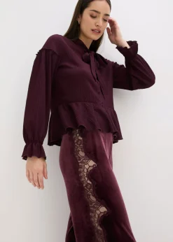 Pantalón Marlene de terciopelo suave con inserción de encaje