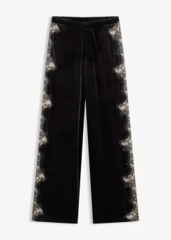 Pantalón Marlene de terciopelo suave con inserción de encaje