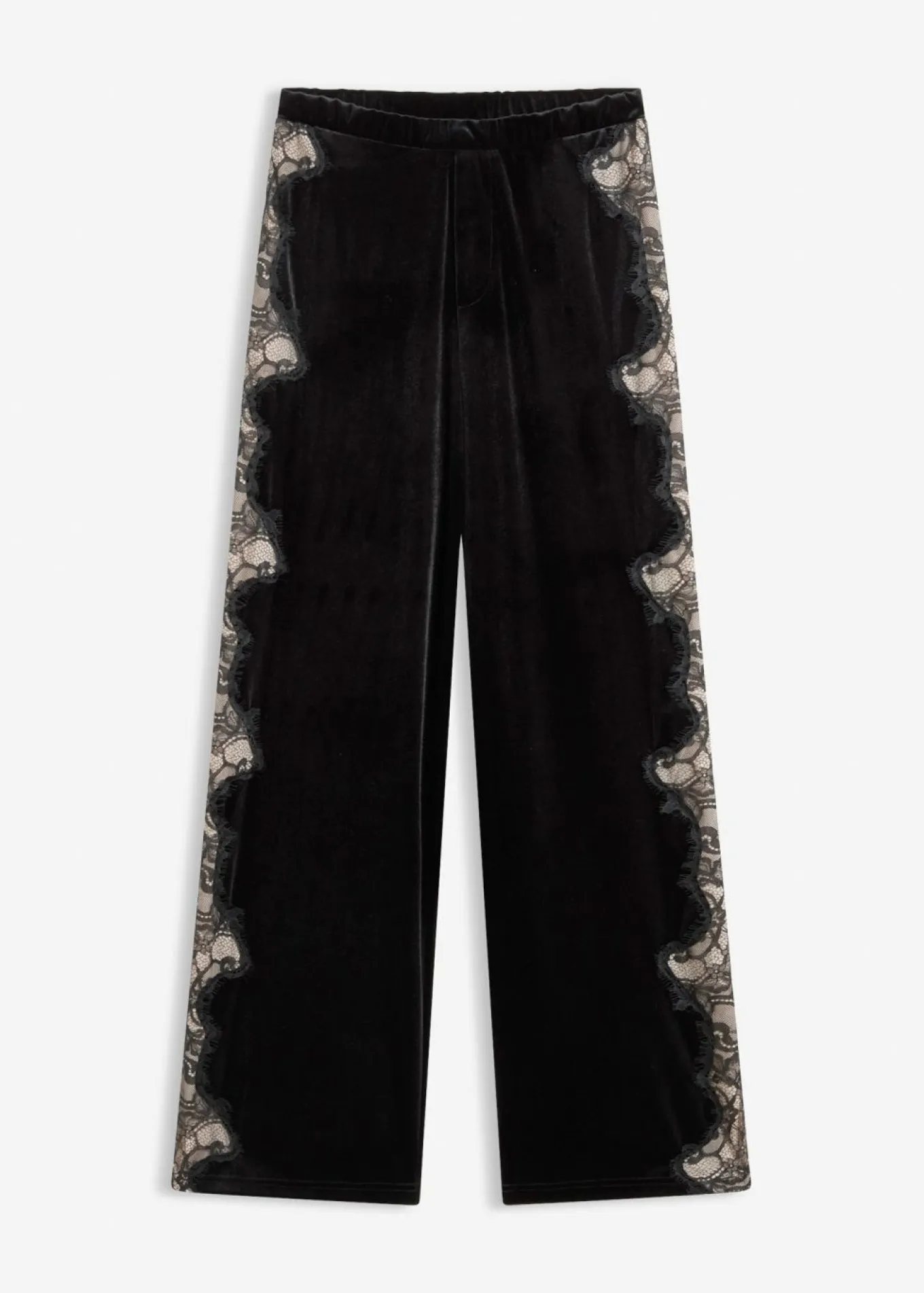 Pantalón Marlene de terciopelo suave con inserción de encaje