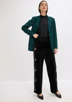 Pantalón Marlene de terciopelo suave con inserción de encaje