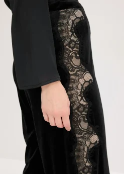Pantalón Marlene de terciopelo suave con inserción de encaje