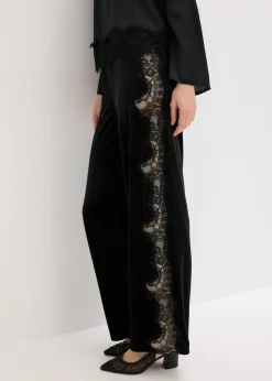 Pantalón Marlene de terciopelo suave con inserción de encaje