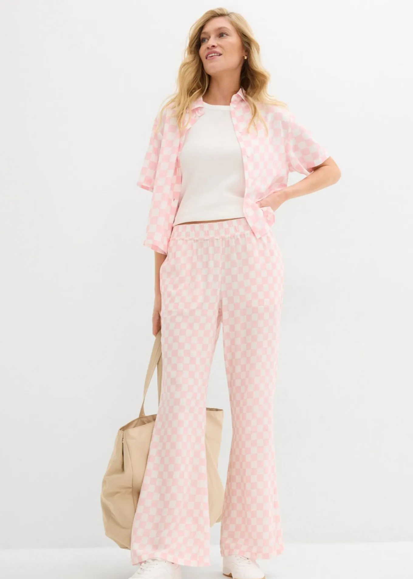 Pantalón Marlene de viscosa fluida con estampado de cuadros
