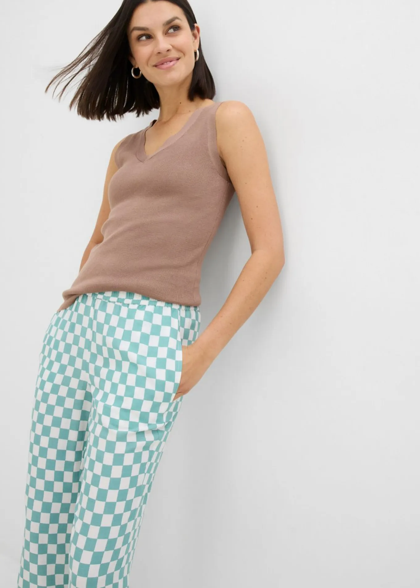 Pantalón Marlene de viscosa fluida con estampado de cuadros