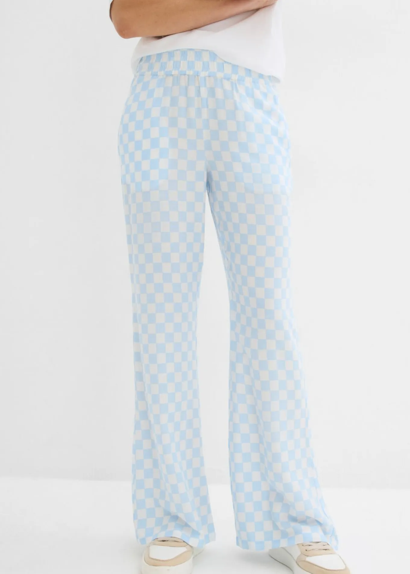 Pantalón Marlene de viscosa fluida con estampado de cuadros