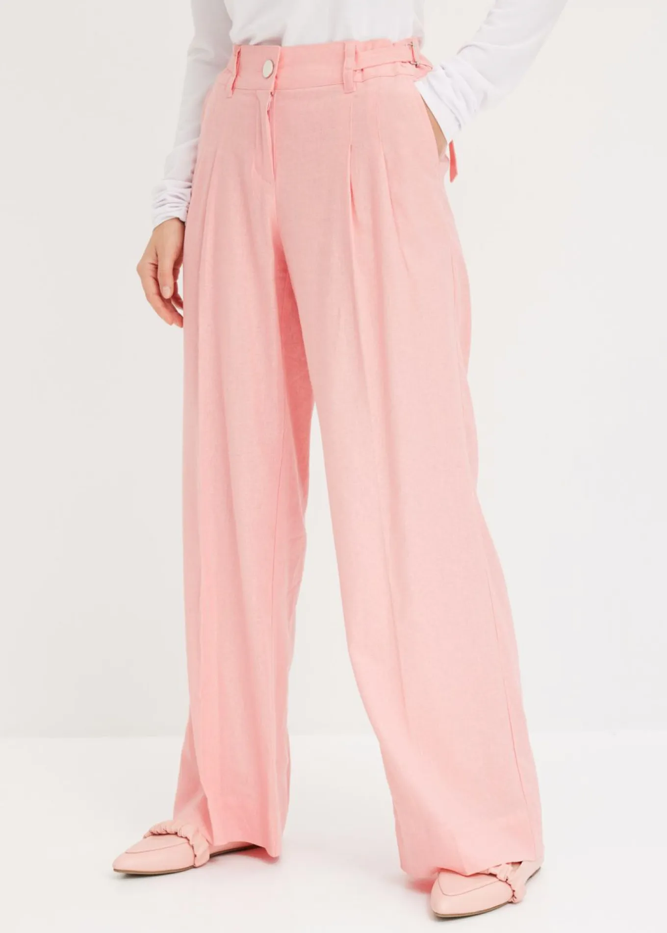 Pantalón palazzo de mezcla de lino ligero