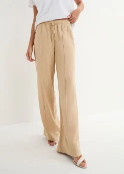 Pantalón palazzo de mezcla ligera de viscosa y lino