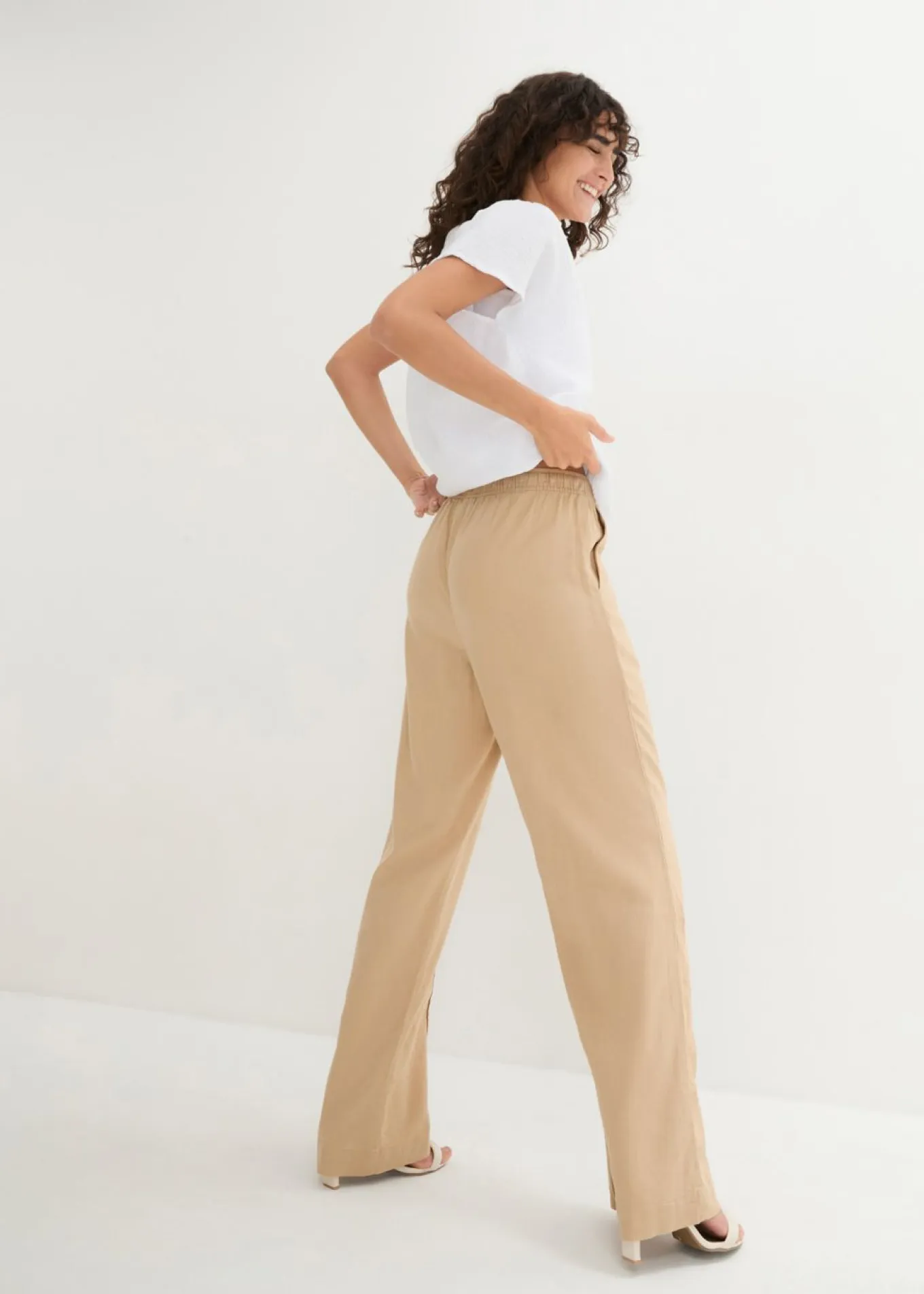 Pantalón palazzo de mezcla ligera de viscosa y lino