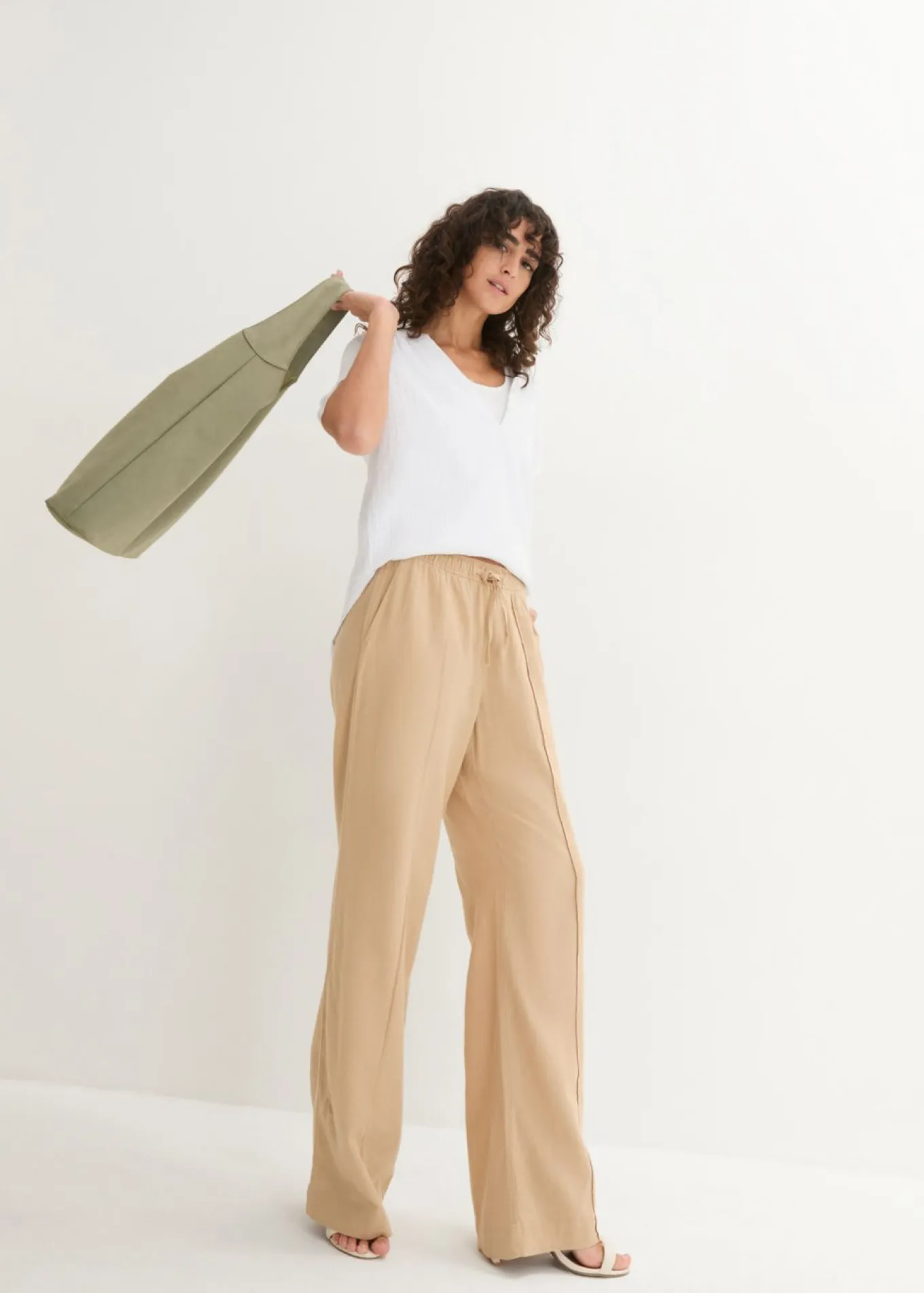 Pantalón palazzo de mezcla ligera de viscosa y lino