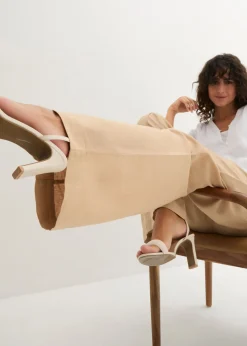 Pantalón palazzo de mezcla ligera de viscosa y lino