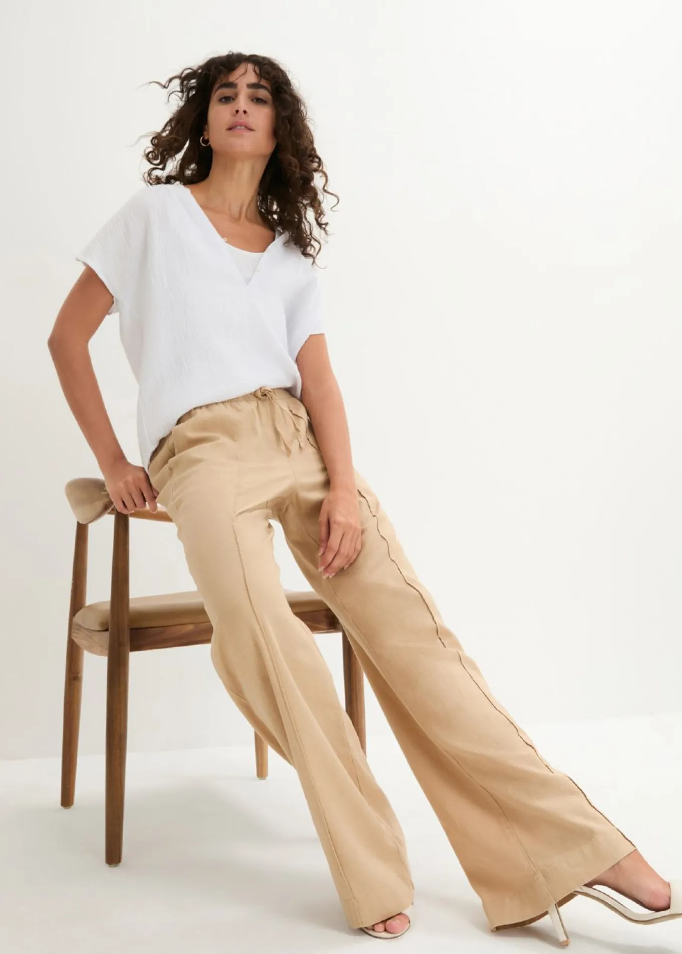 Pantalón palazzo de mezcla ligera de viscosa y lino