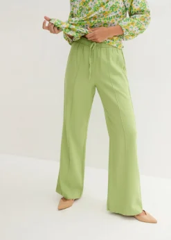 Pantalón palazzo de mezcla ligera de viscosa y lino