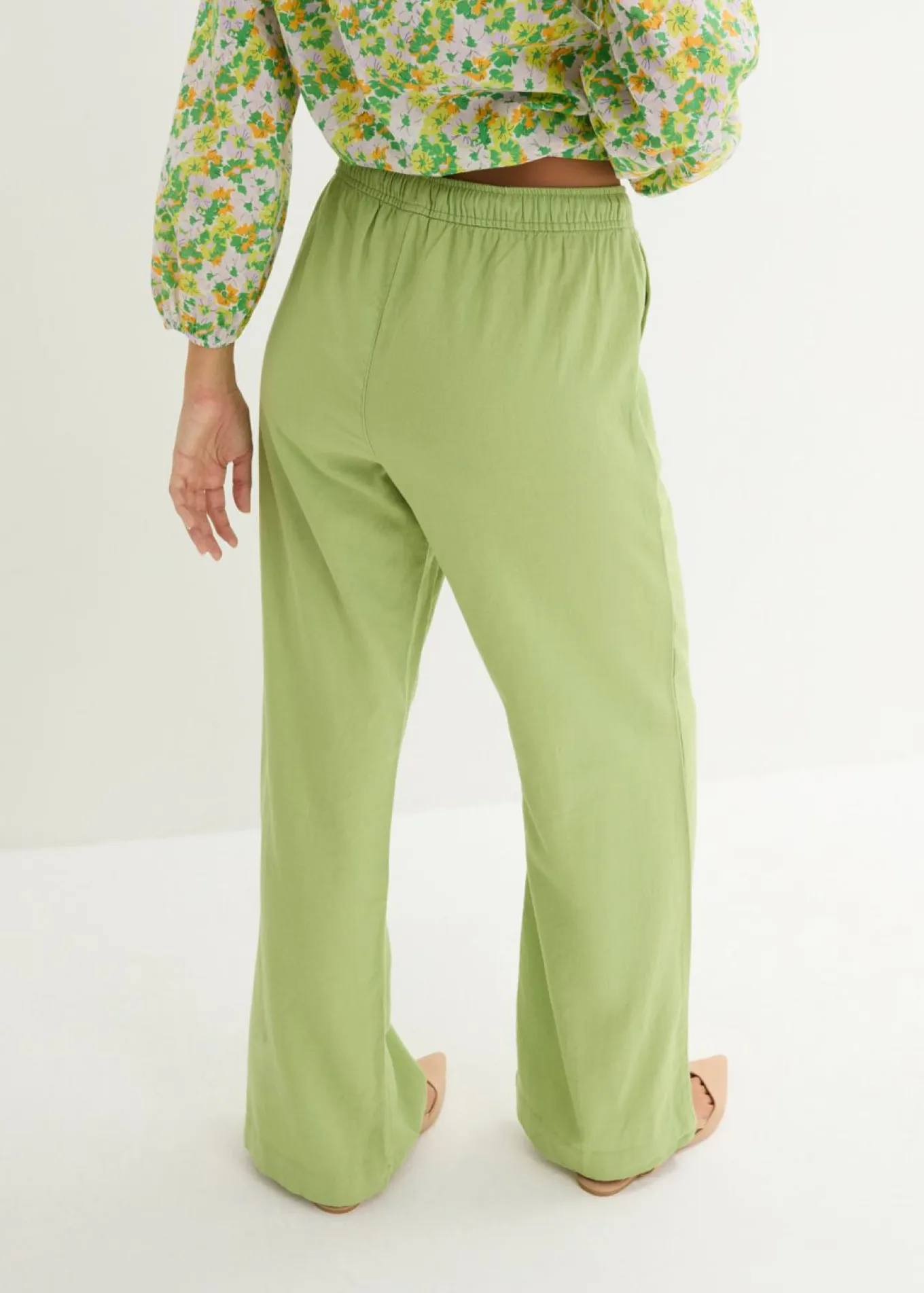 Pantalón palazzo de mezcla ligera de viscosa y lino