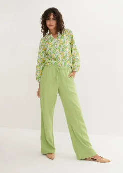 Pantalón palazzo de mezcla ligera de viscosa y lino
