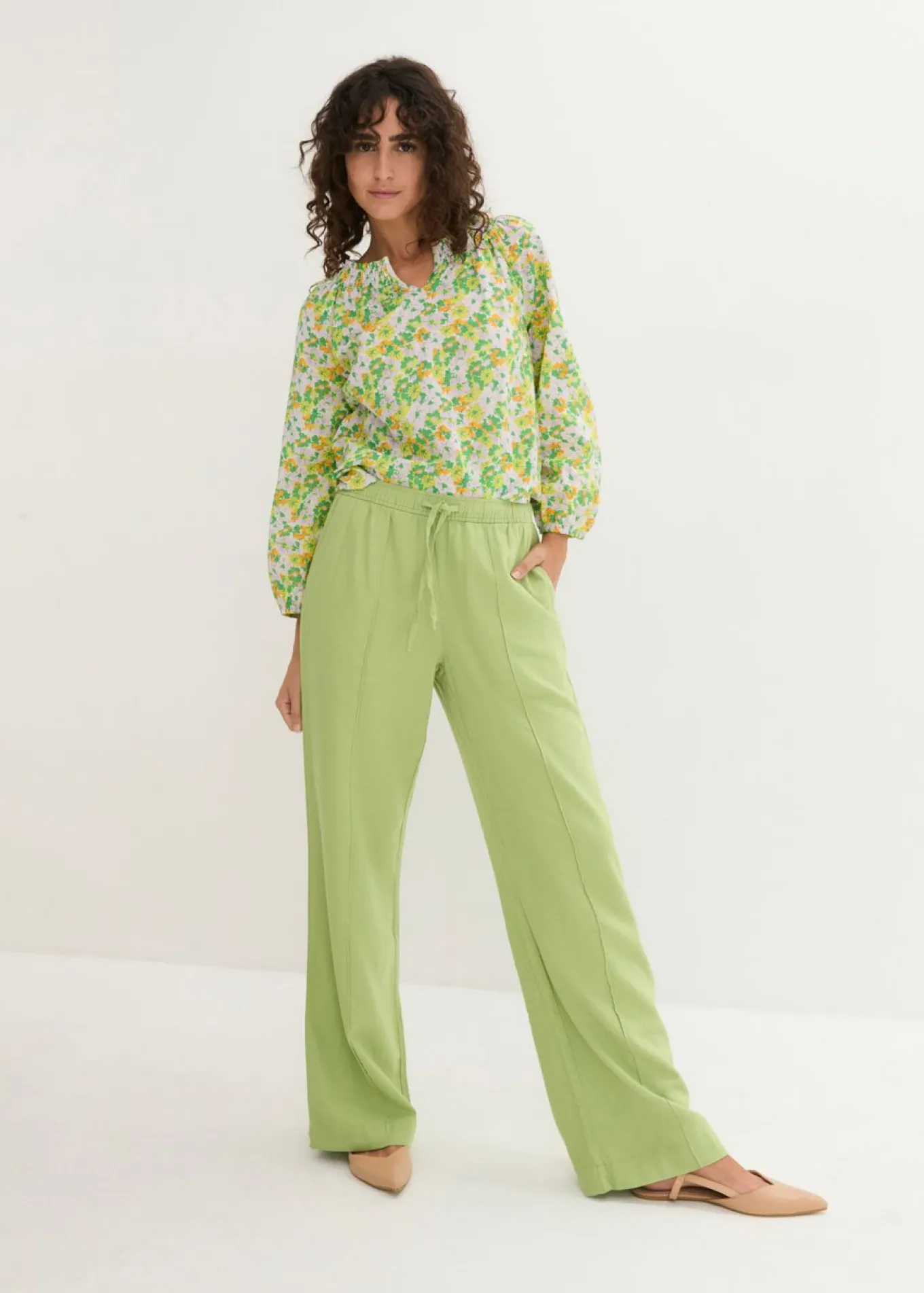 Pantalón palazzo de mezcla ligera de viscosa y lino