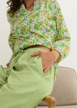 Pantalón palazzo de mezcla ligera de viscosa y lino