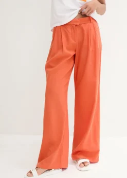Pantalón palazzo de mezcla ligera de viscosa y lino