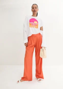 Pantalón palazzo de mezcla ligera de viscosa y lino