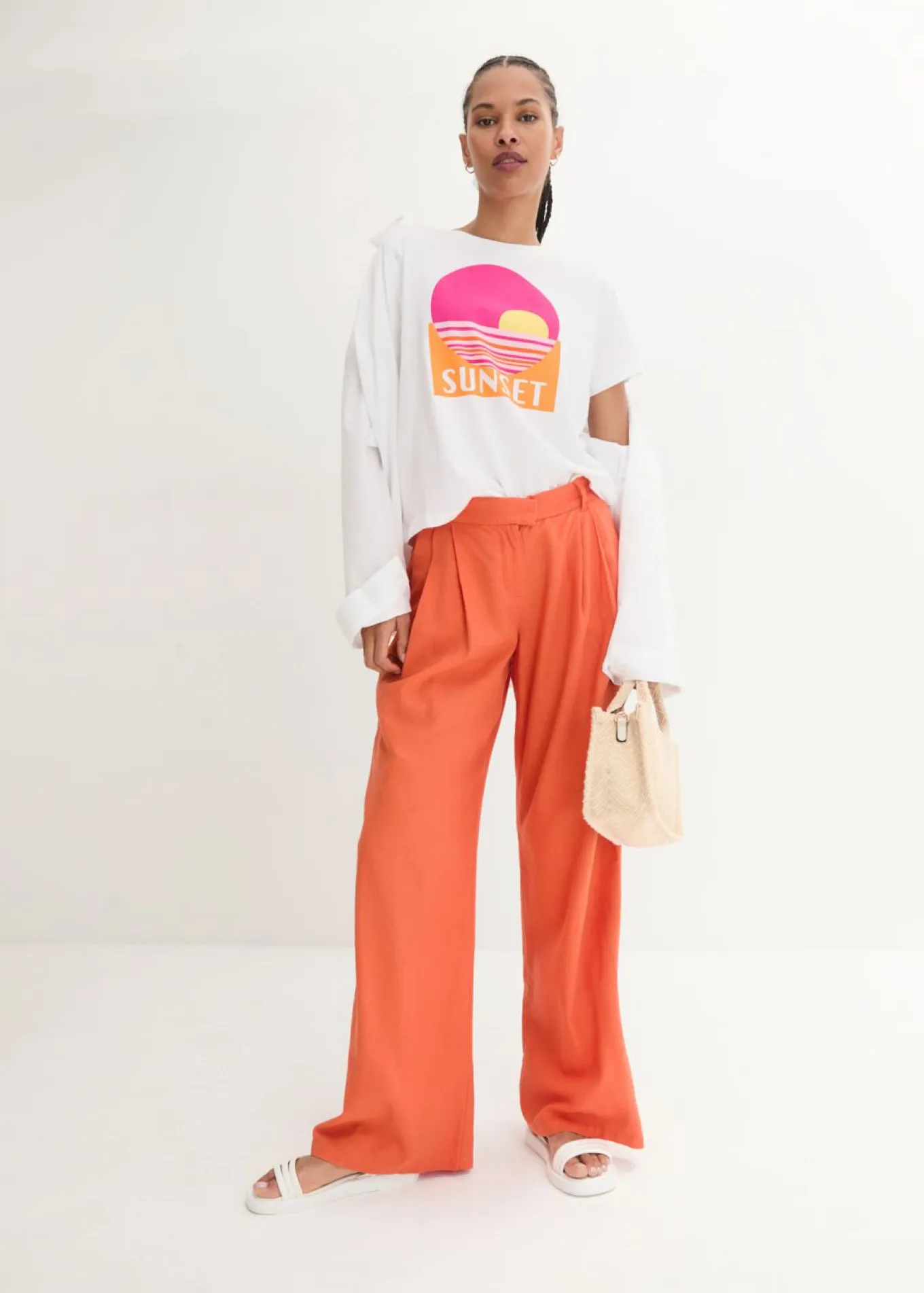 Pantalón palazzo de mezcla ligera de viscosa y lino