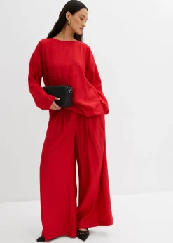 Pantalón palazzo de mezcla de viscosa arrugada con estructura