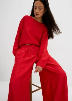 Pantalón palazzo de mezcla de viscosa arrugada con estructura