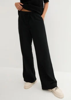 Pantalón palazzo de mezcla ligera de viscosa y lino
