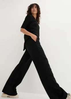 Pantalón palazzo de mezcla ligera de viscosa y lino