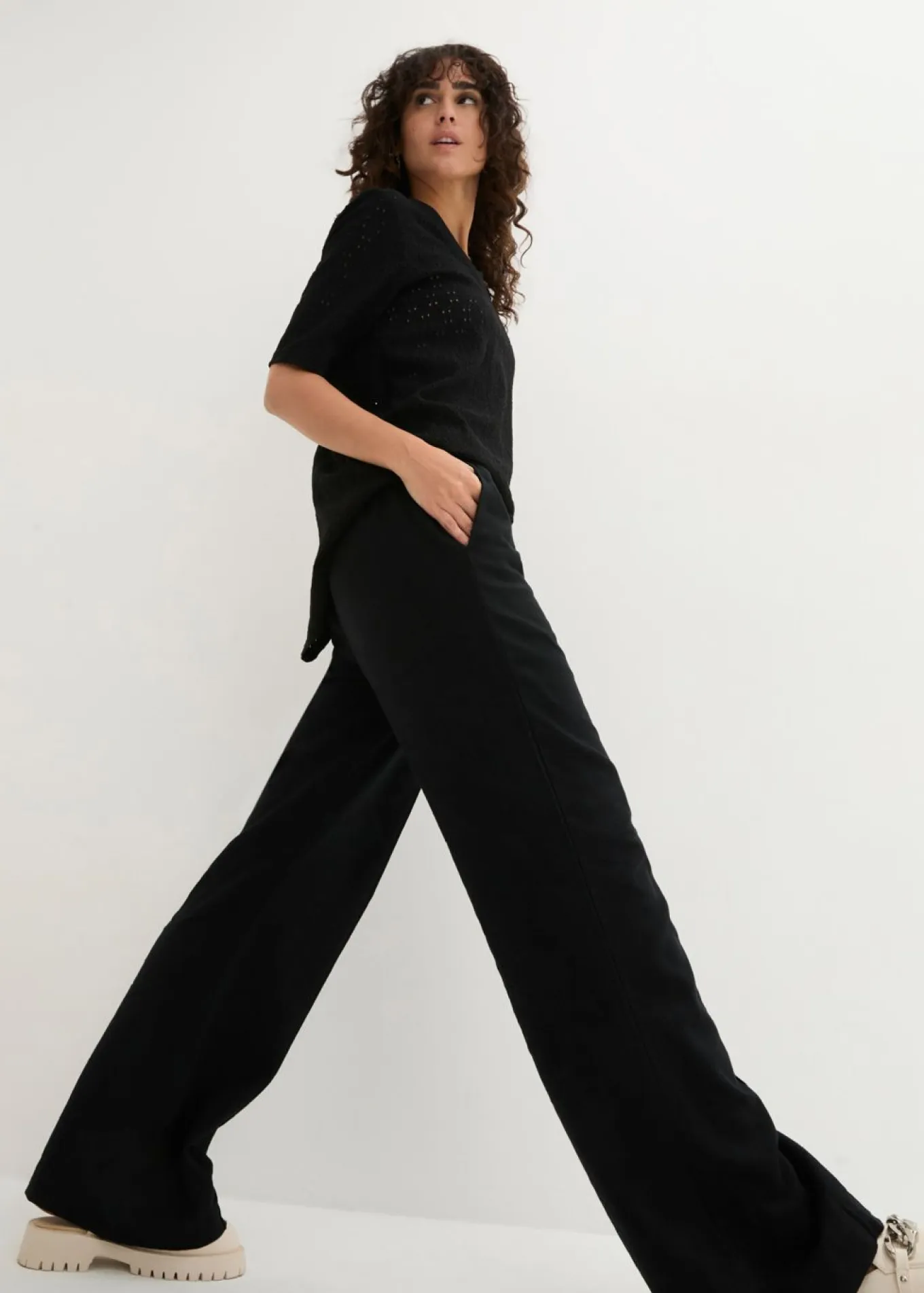 Pantalón palazzo de mezcla ligera de viscosa y lino
