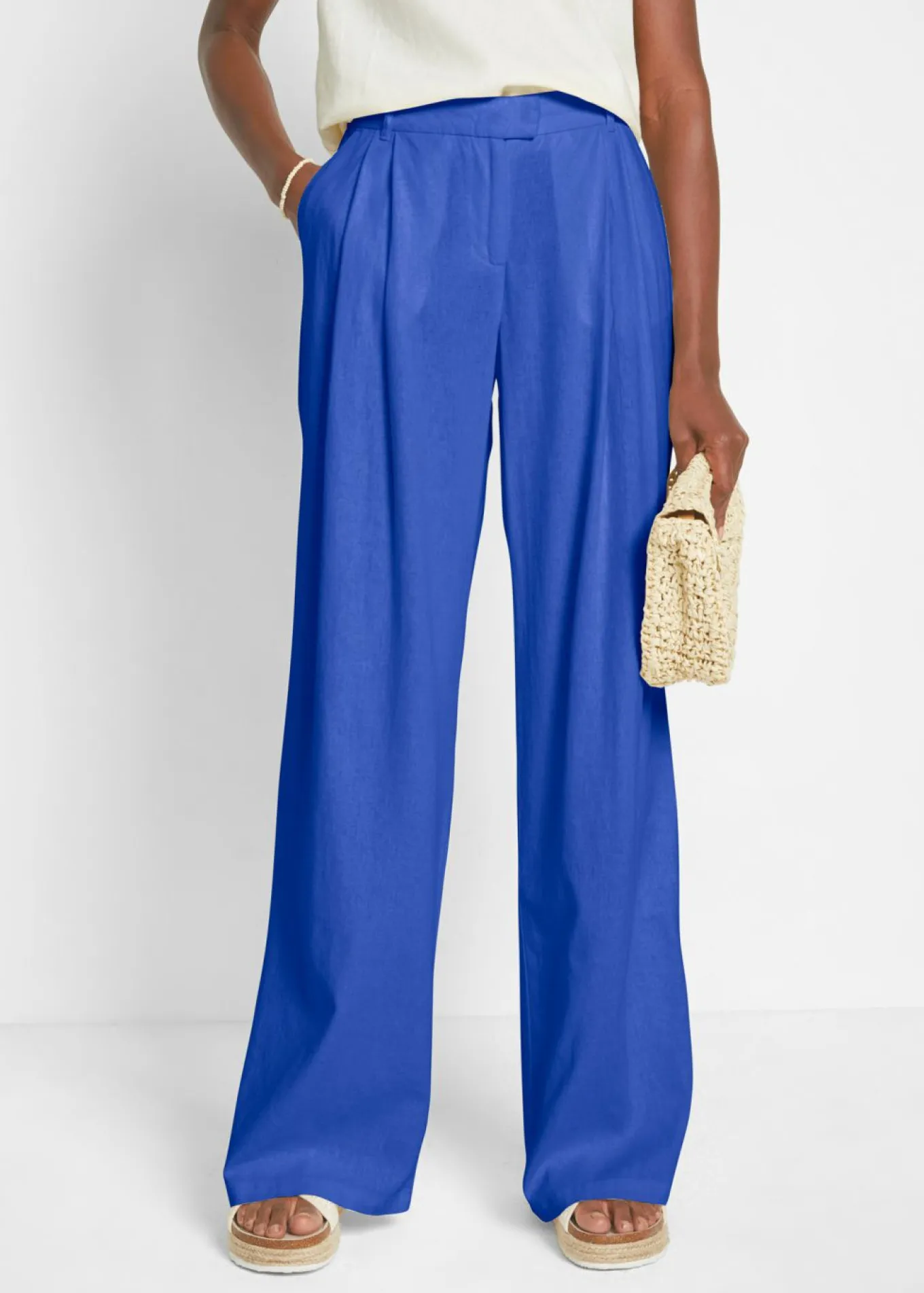 Pantalón palazzo de mezcla ligera de viscosa y lino