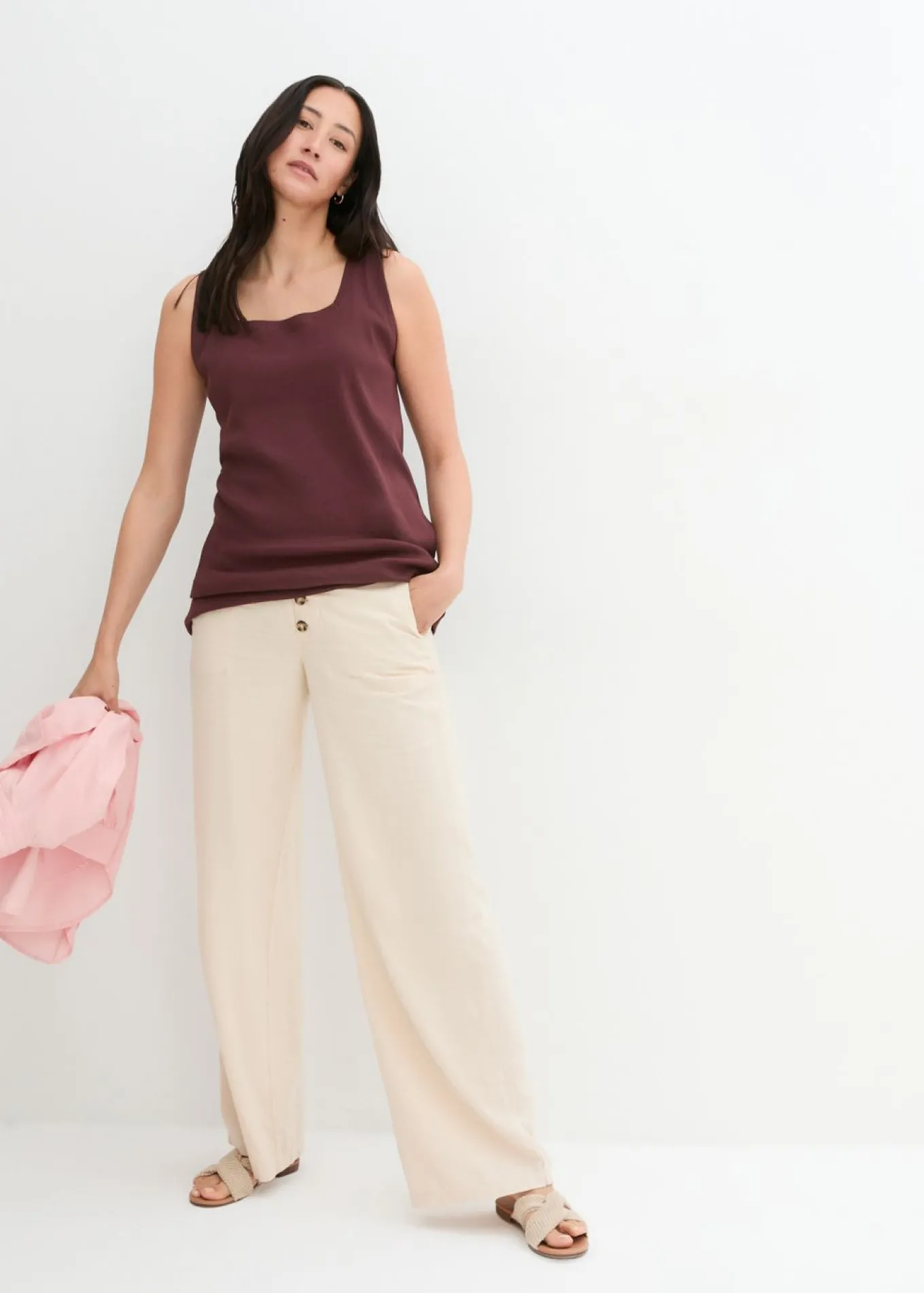 Pantalón palazzo largo con lino