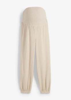 Pantalón premamá 2 en 1 de muselina pura de algodón para durante y después del embarazo