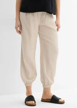 Pantalón premamá 2 en 1 de muselina pura de algodón para durante y después del embarazo