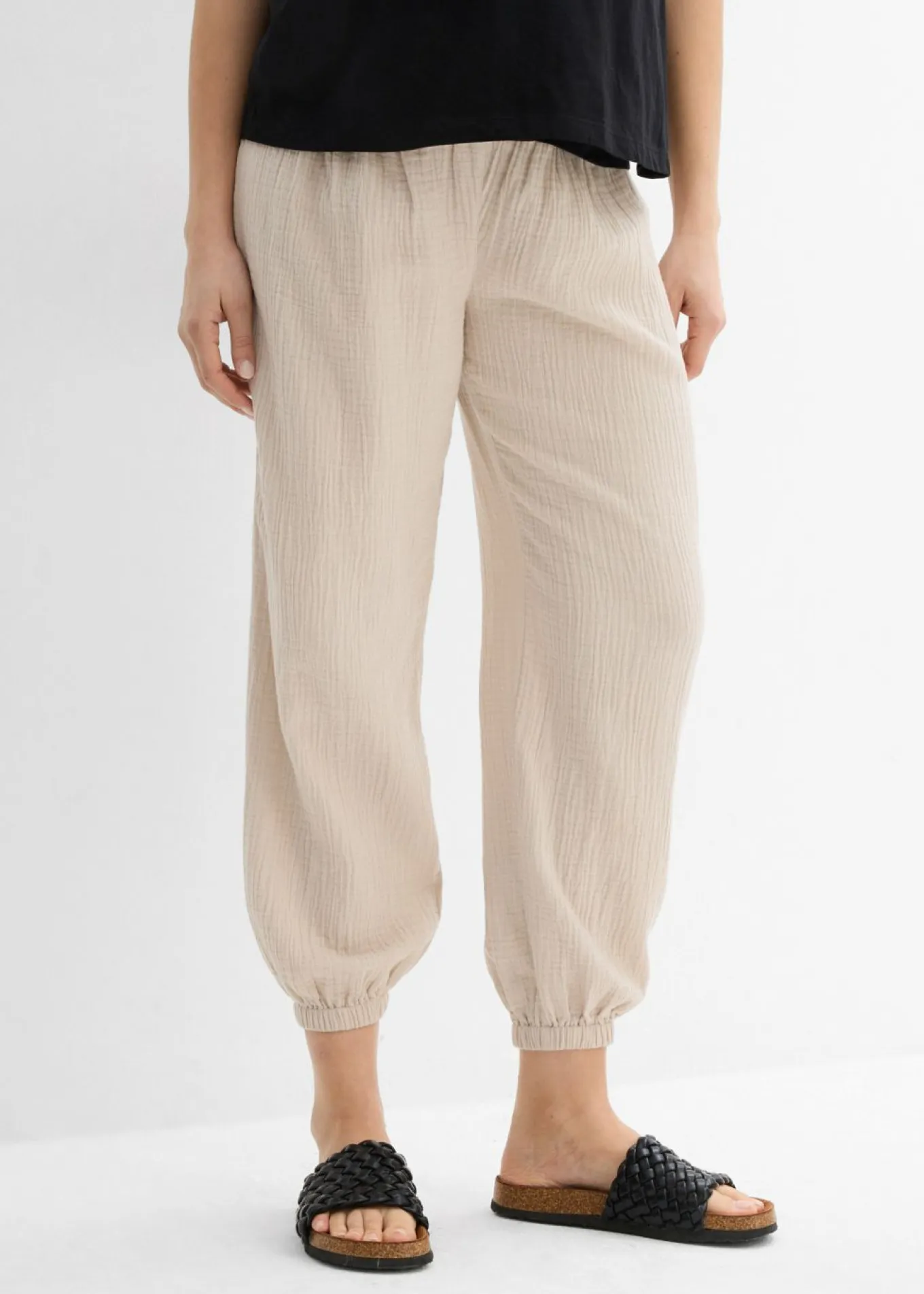 Pantalón premamá 2 en 1 de muselina pura de algodón para durante y después del embarazo